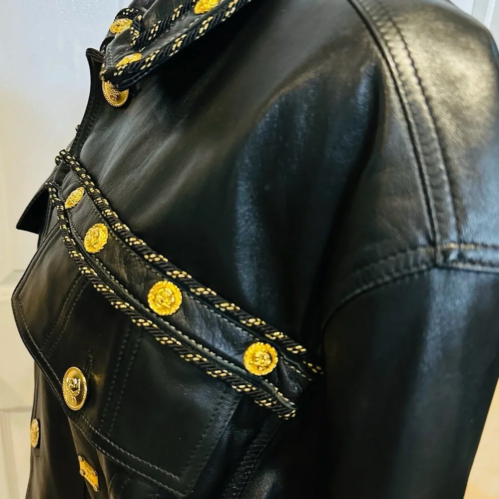 MCM Jacket Bomber Leather Black Rare Luxury Jacket Made In Italy Size large
